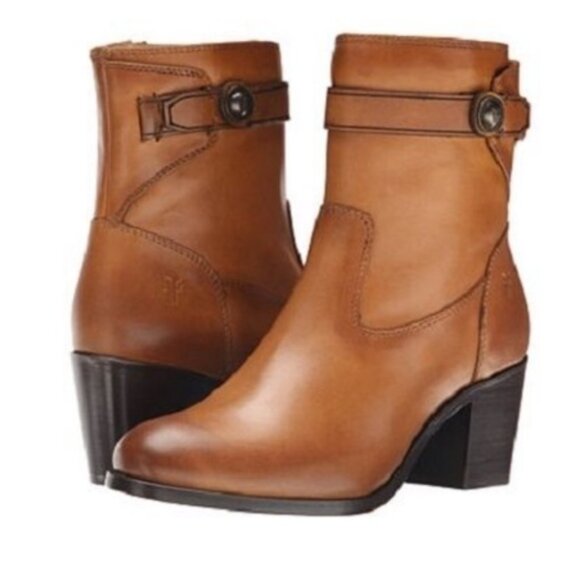 $369 Frye Malorie Button Tan Brown Real Leather Fall Winter Comfy Ankle Bootie - Picture 2 of 11